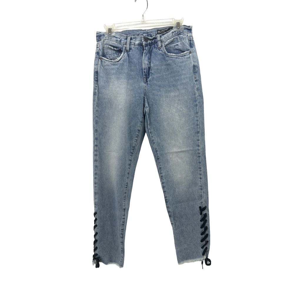 Blank NYC Blue Cropped Jeans with Black Lace Detail
